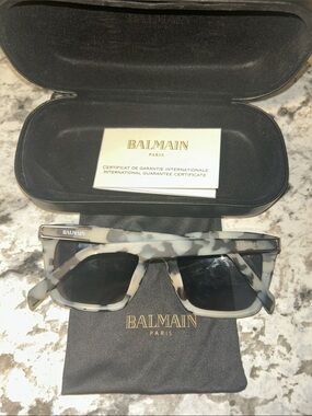 Balmain Gray Tortoiseshell Rectangular Sunglasses